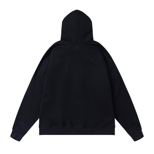 AMI  Solid Color Striped Drawstring Hoodie Black