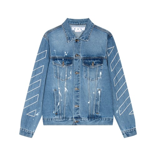 Off-White Diagonal Outline Paint Slim Fit Denim Jacket Blue