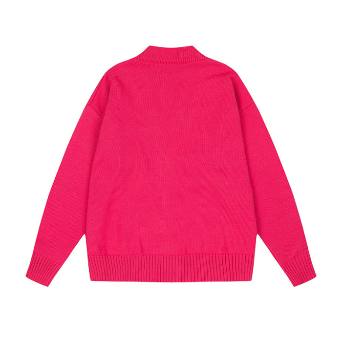 AMI Logo Cardigan Sweater Rose Red