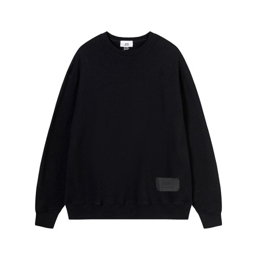 AMI  Solid Color Crewneck Hoodie Black