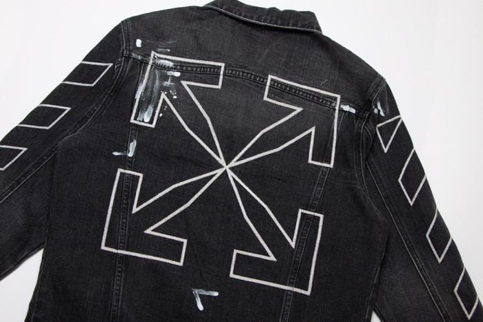 Off-White Diagonal Outline Paint Slim Fit Denim Jacket