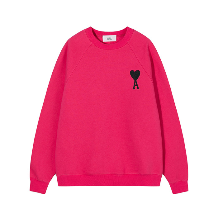 AMI Black Logo Crewneck Hoodie Rose Red