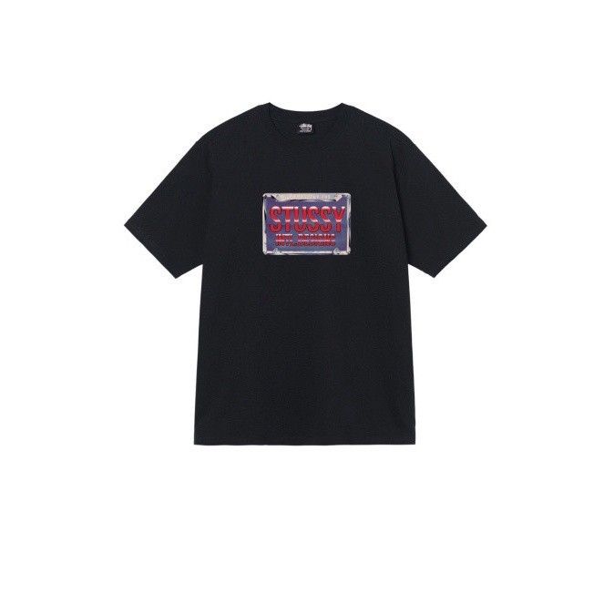 STUSSY LICENSE PLATE LOGO TEE BLACK