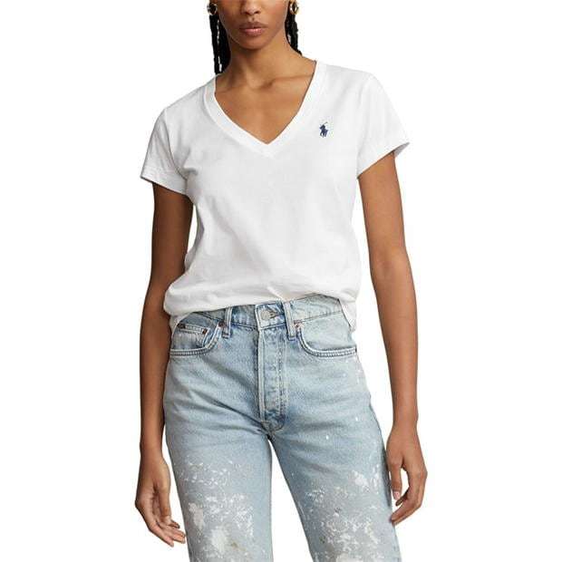 Ralph Lauren Cotton Short Sleeve V Neck Tee White