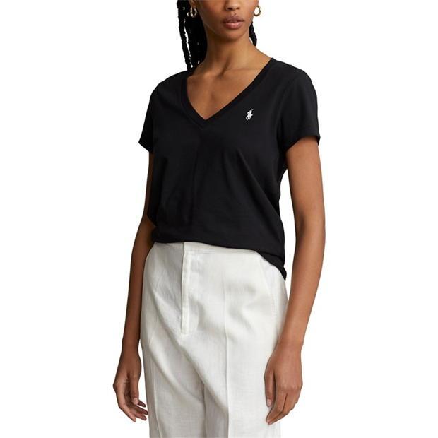 Ralph Lauren Cotton Short Sleeve V Neck Tee Black