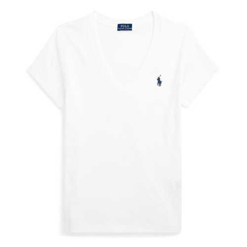 Ralph Lauren Cotton Short Sleeve V Neck Tee White