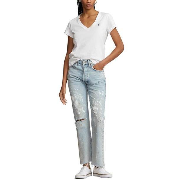 Ralph Lauren Cotton Short Sleeve V Neck Tee White