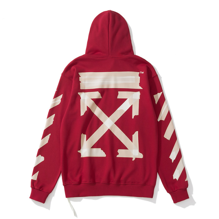 Off-White arrow zebra crossing print hooded sweater red
