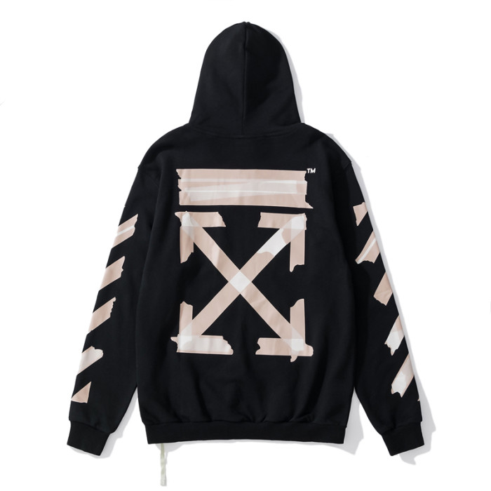 Off-White arrow logo print zipper hooded cardigan sweatshirt black