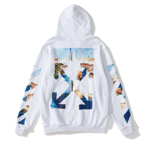 Off-White oil painting arrow zipper hooded cardigan sweatshirt white