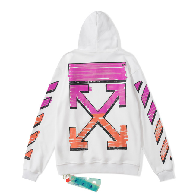 Off-White 752 doodle arrow hooded sweater white/rose red/orange