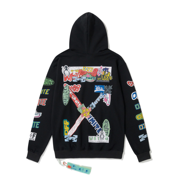 Off-White color letter badge print hooded sweater black