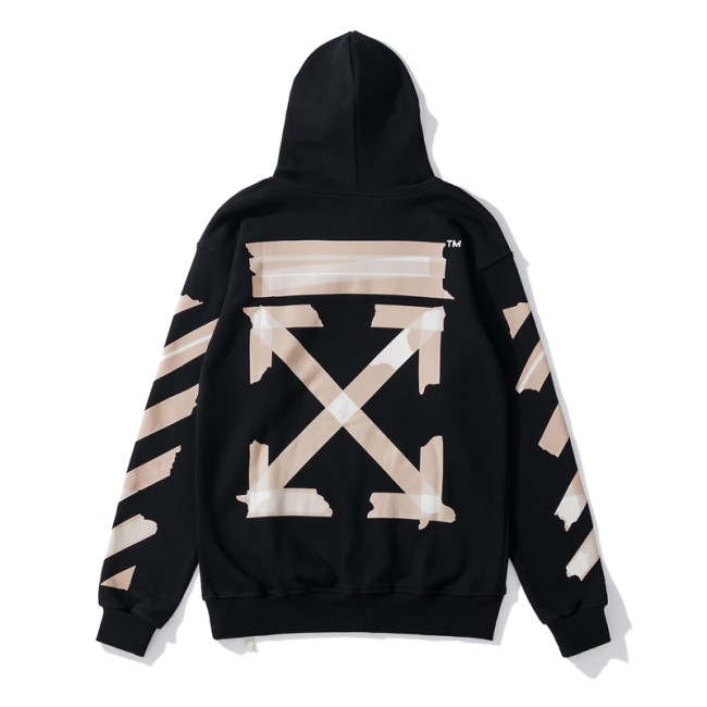 Off-White arrow zebra crossing print hooded sweater black/beige