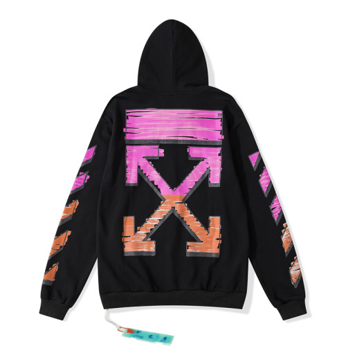 Off-White arrow zipper hooded cardigan sweatshirt black/rose red/orange