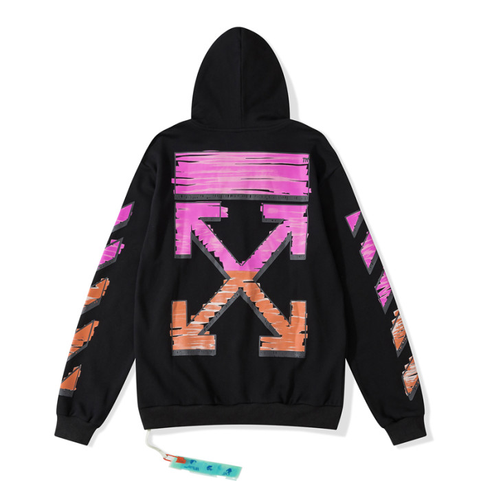 Off-White arrow zipper hooded cardigan sweatshirt black/rose red/orange