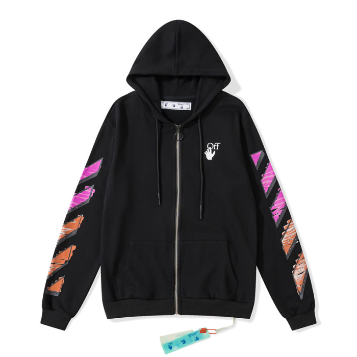 Off-White arrow zipper hooded cardigan sweatshirt black/rose red/orange