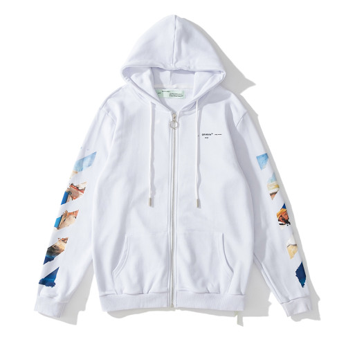 Off-White oil painting arrow zipper hooded cardigan sweatshirt white