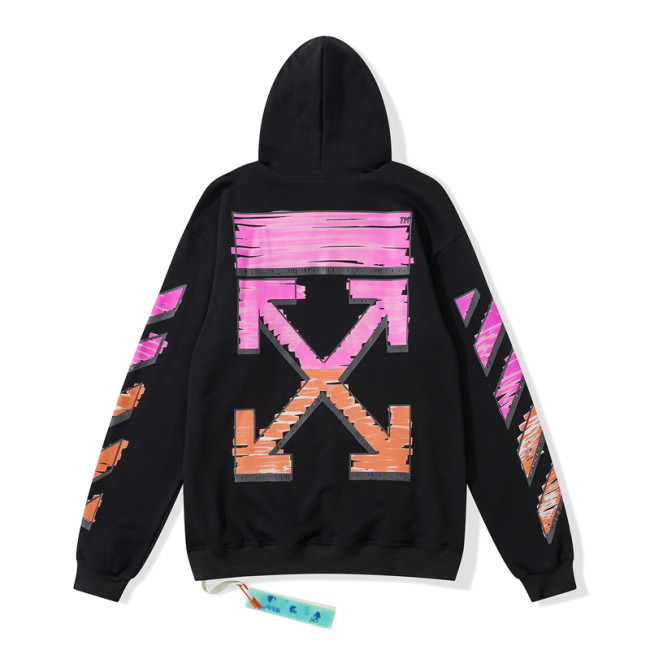 Off-White 752 doodle arrow hooded sweater black/rose red/orange
