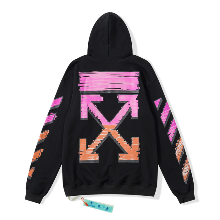Off-White 752 doodle arrow hooded sweater black/rose red/orange