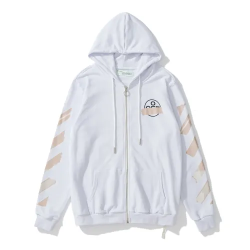 Off-White arrow zebra crossing print zipper hooded sweater beige/white