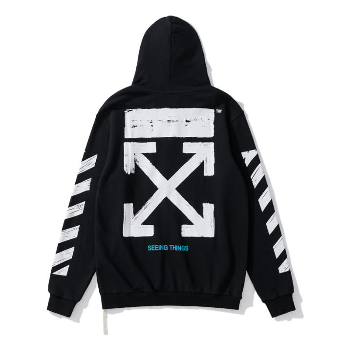 Off-White arrow doodle print zipper hooded cardigan sweatshirt black