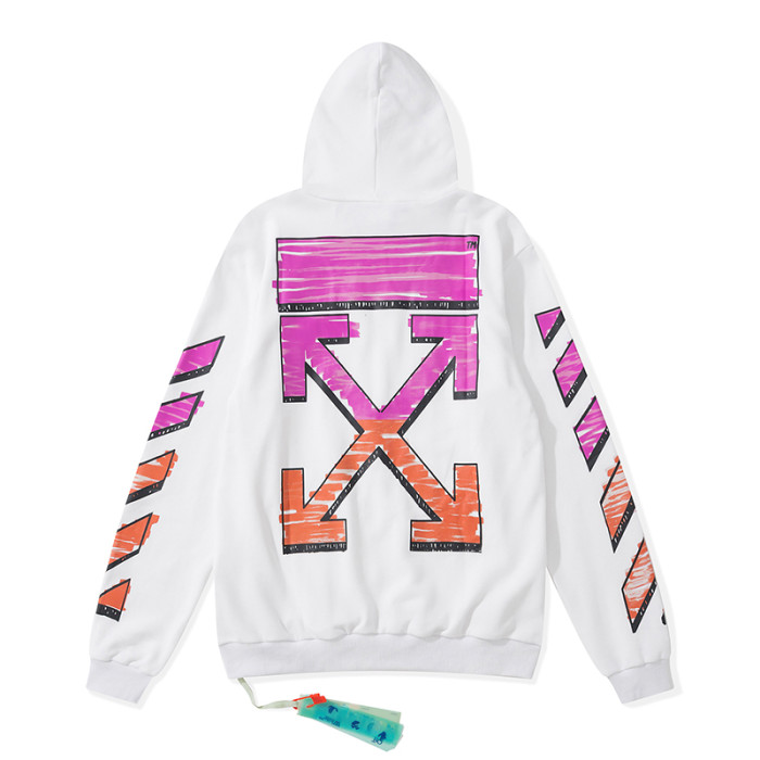 Off-White arrow zipper hooded cardigan sweatshirt white/rose red/orange