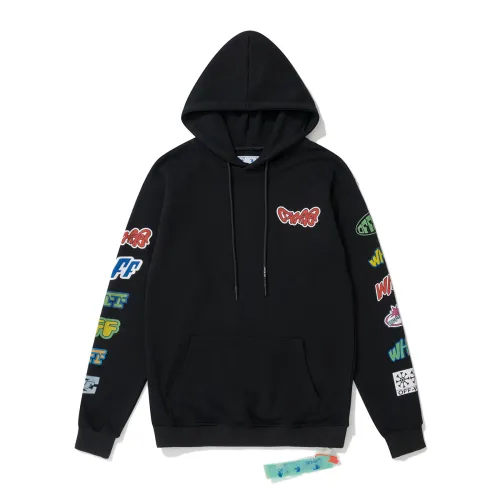 Off-White color letter badge print hooded sweater black