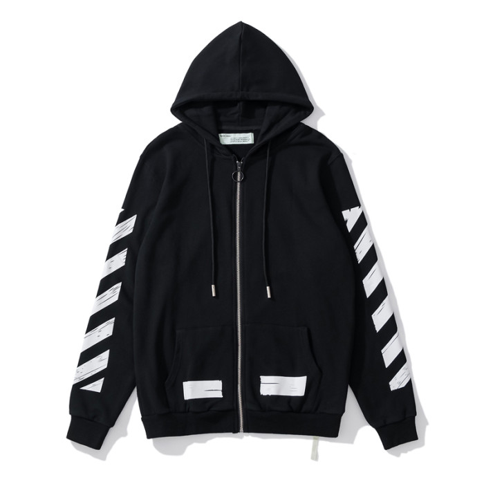 Off-White arrow doodle print zipper hooded cardigan sweatshirt black