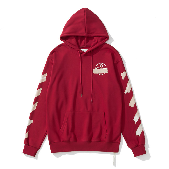 Off-White arrow zebra crossing print hooded sweater red