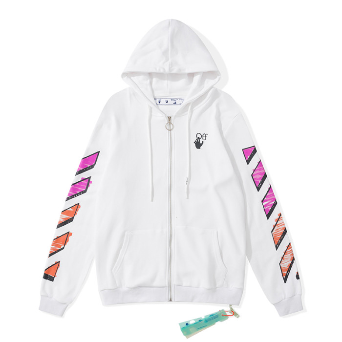 Off-White arrow zipper hooded cardigan sweatshirt white/rose red/orange