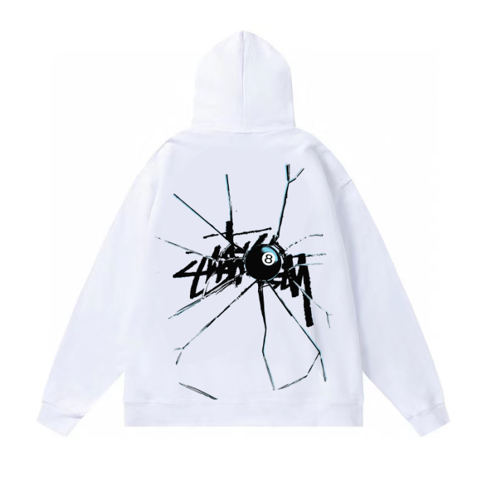 STUSSY BROKEN BALL 8 HOODIE WHITE