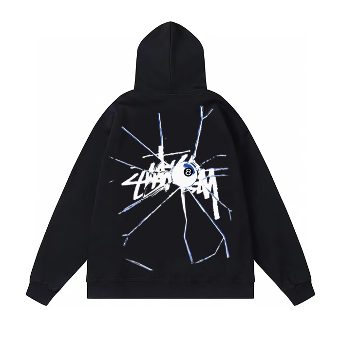 STUSSY BROKEN BALL 8 HOODIE BLACK