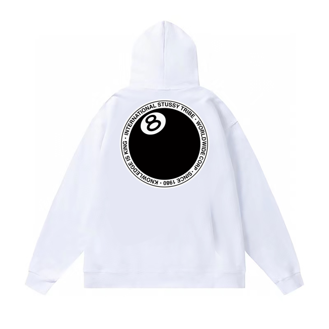 STUSSY BALL 8 HOODIE WHITE