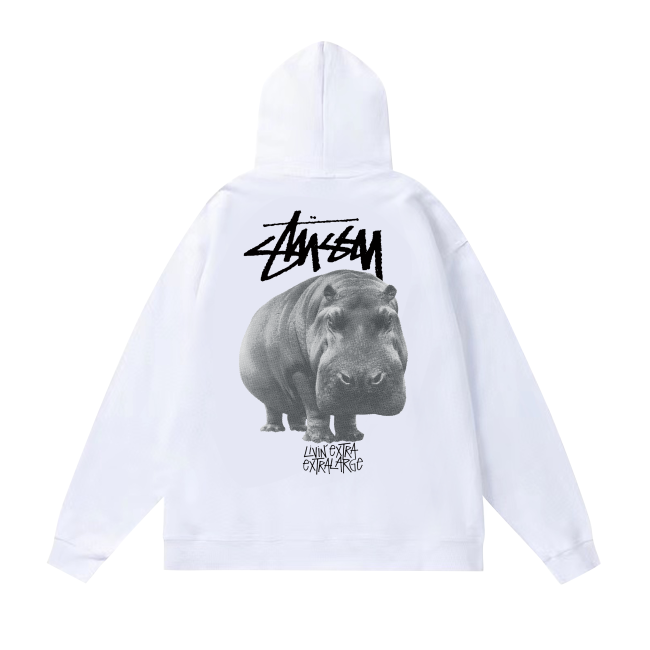 STUSSY HIPPO PRINT HOODIE WHITE