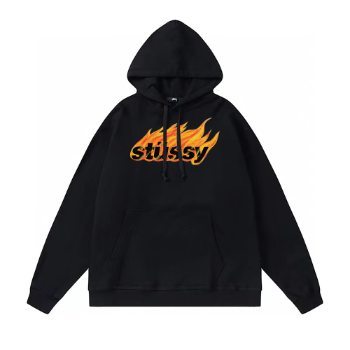 STUSSY FLAME PRINT HOODIE BLACK