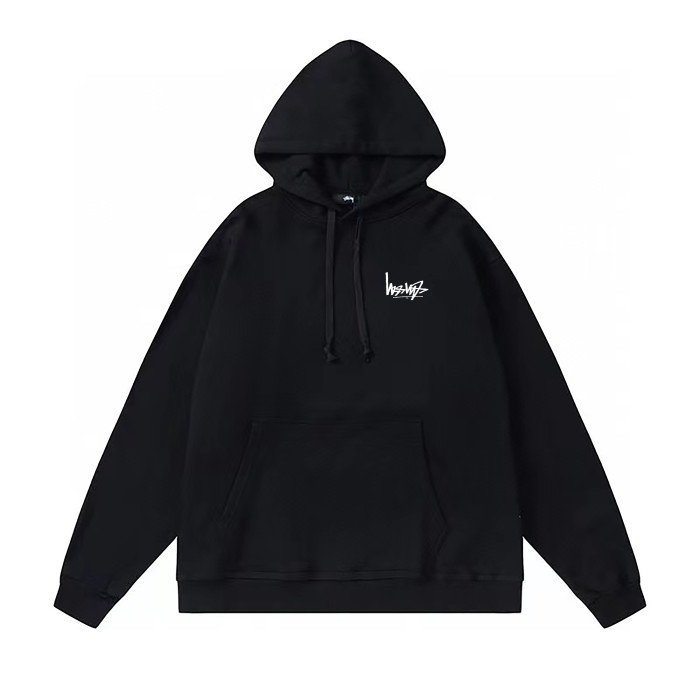 STUSSY REVERSE LOGO PRINT HOODIE BLACK