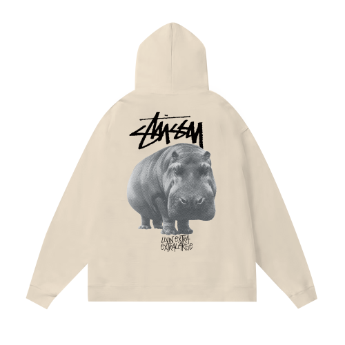 STUSSY HIPPO PRINT HOODIE CREAM