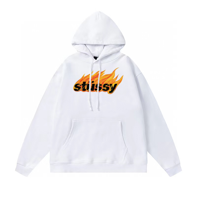 STUSSY FLAME PRINT HOODIE WHITE