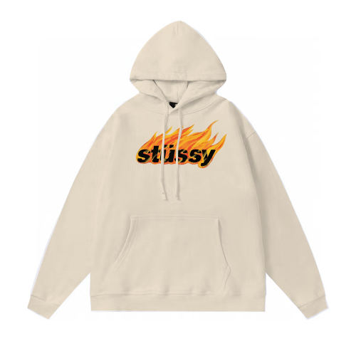 STUSSY FLAME PRINT HOODIE CREAM