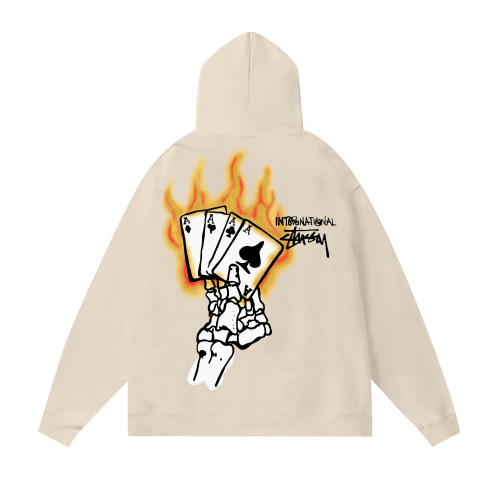 STUSSY POKER PRINT HOODIE CREAM