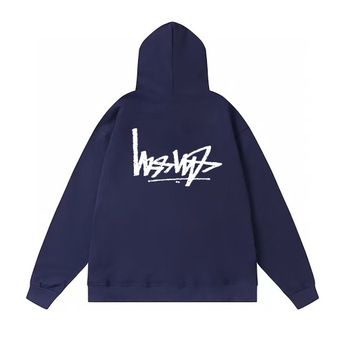 STUSSY REVERSE LOGO PRINT HOODIE NAVY