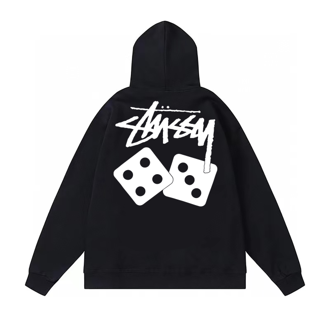STUSSY DICE PRINT HOODIE BLACK