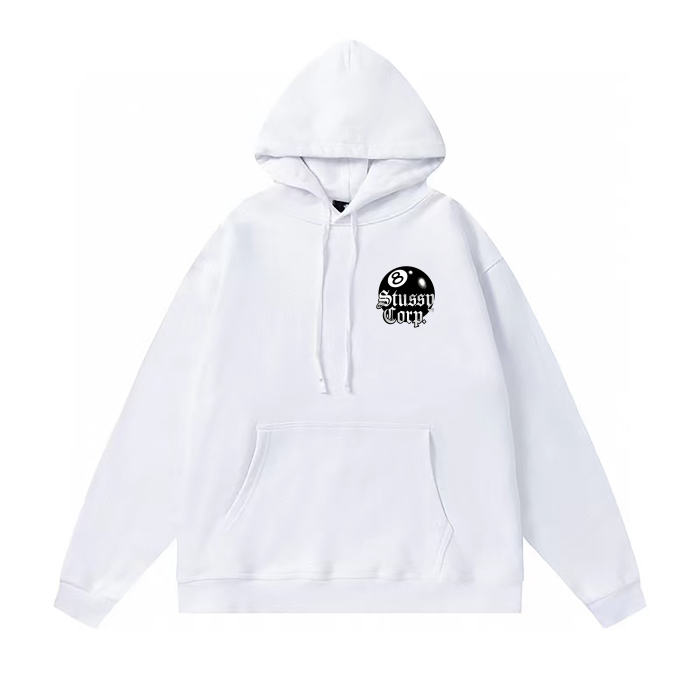 STUSSY BALL 8 PRINT HOODIE WHITE