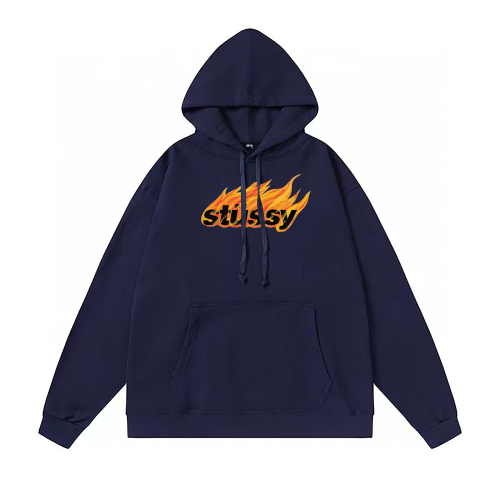 STUSSY FLAME PRINT HOODIE NAVY
