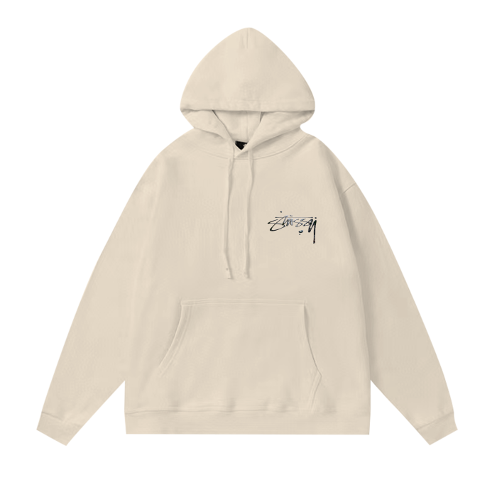 STUSSY BASIC LOGO PRINT HOODIE CREAM