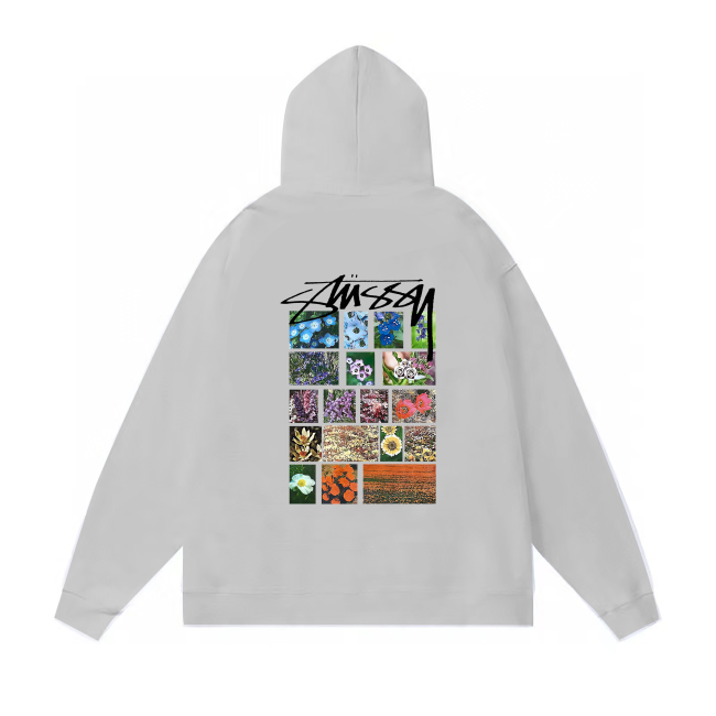 STUSSY PASTORAL FLOWERS PRINT HOODIE GREY