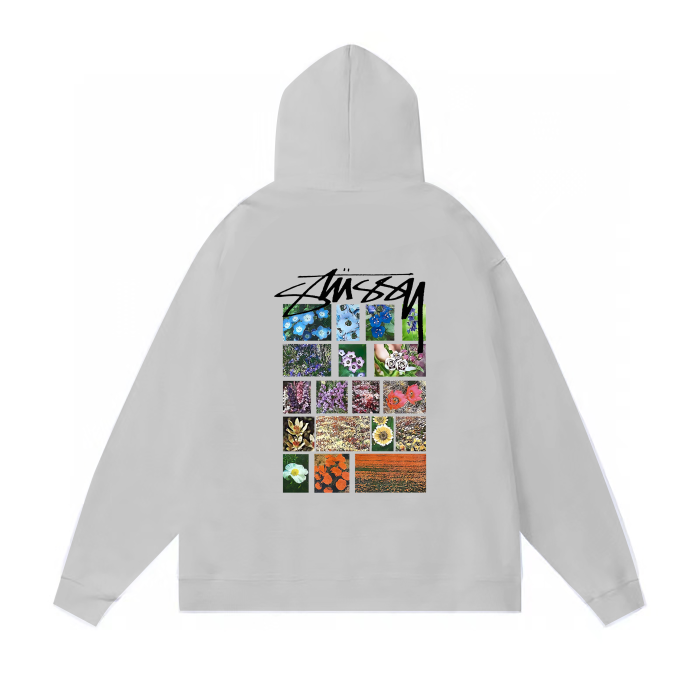 STUSSY PASTORAL FLOWERS PRINT HOODIE GREY