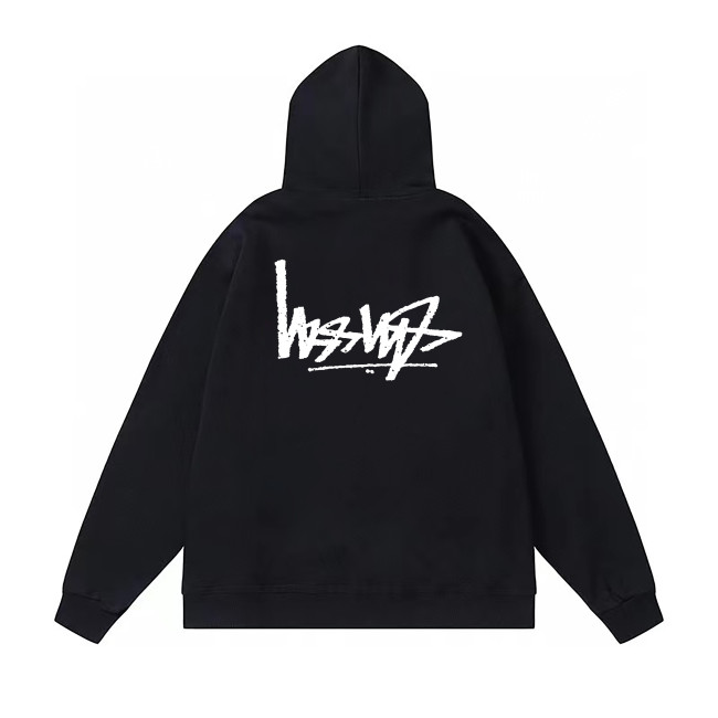 STUSSY REVERSE LOGO PRINT HOODIE BLACK