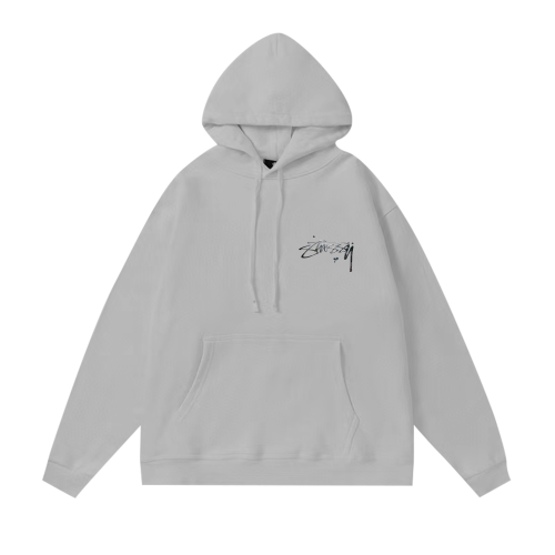 STUSSY BASIC LOGO PRINT HOODIE GREY