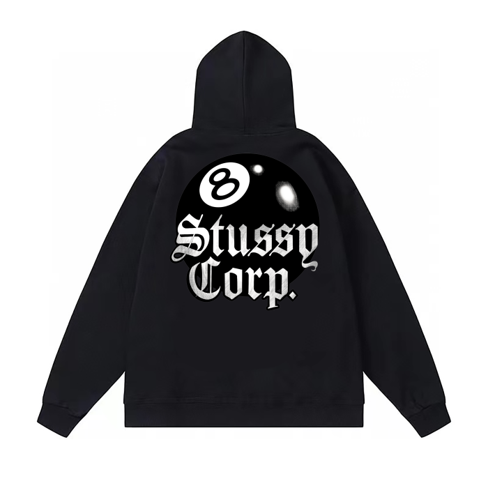 STUSSY BALL 8 PRINT HOODIE BLACK